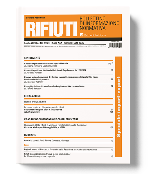 Speciale import-export – Rifiuti n. 329 luglio 2024